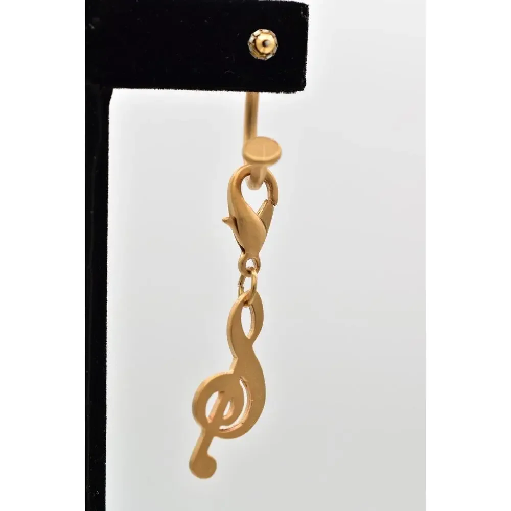 Vintage Treble Clef Earrings Dangle Brushed Gold Music Note Chunky NOS 80s BinBK